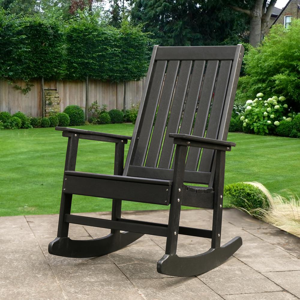 All Weather Recycled Plastic Outdoor Rocking Chair  Black. Picture 2