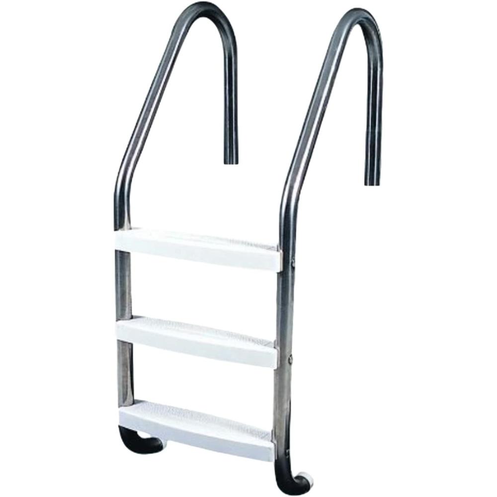 52" Silver and White Three Step In-Ground Swimming Pool Deck Ladder. Picture 2