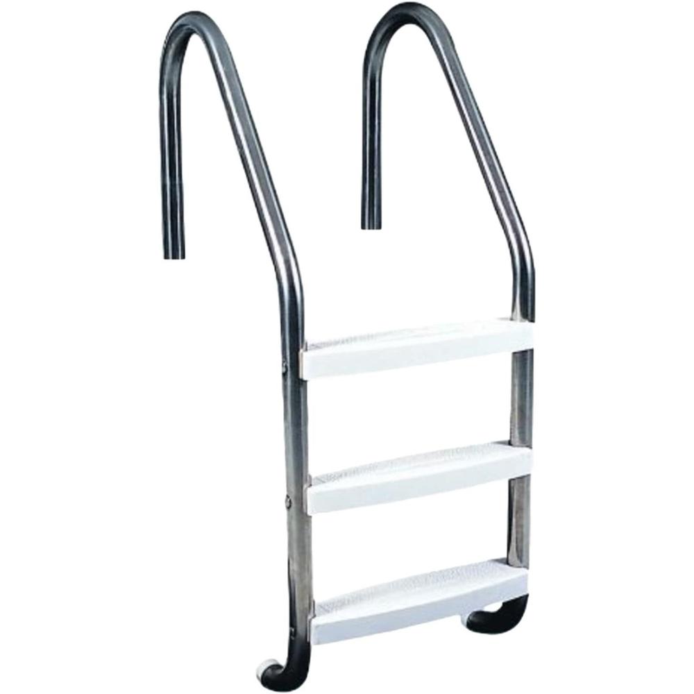 52" Silver and White Three Step In-Ground Swimming Pool Deck Ladder. Picture 3