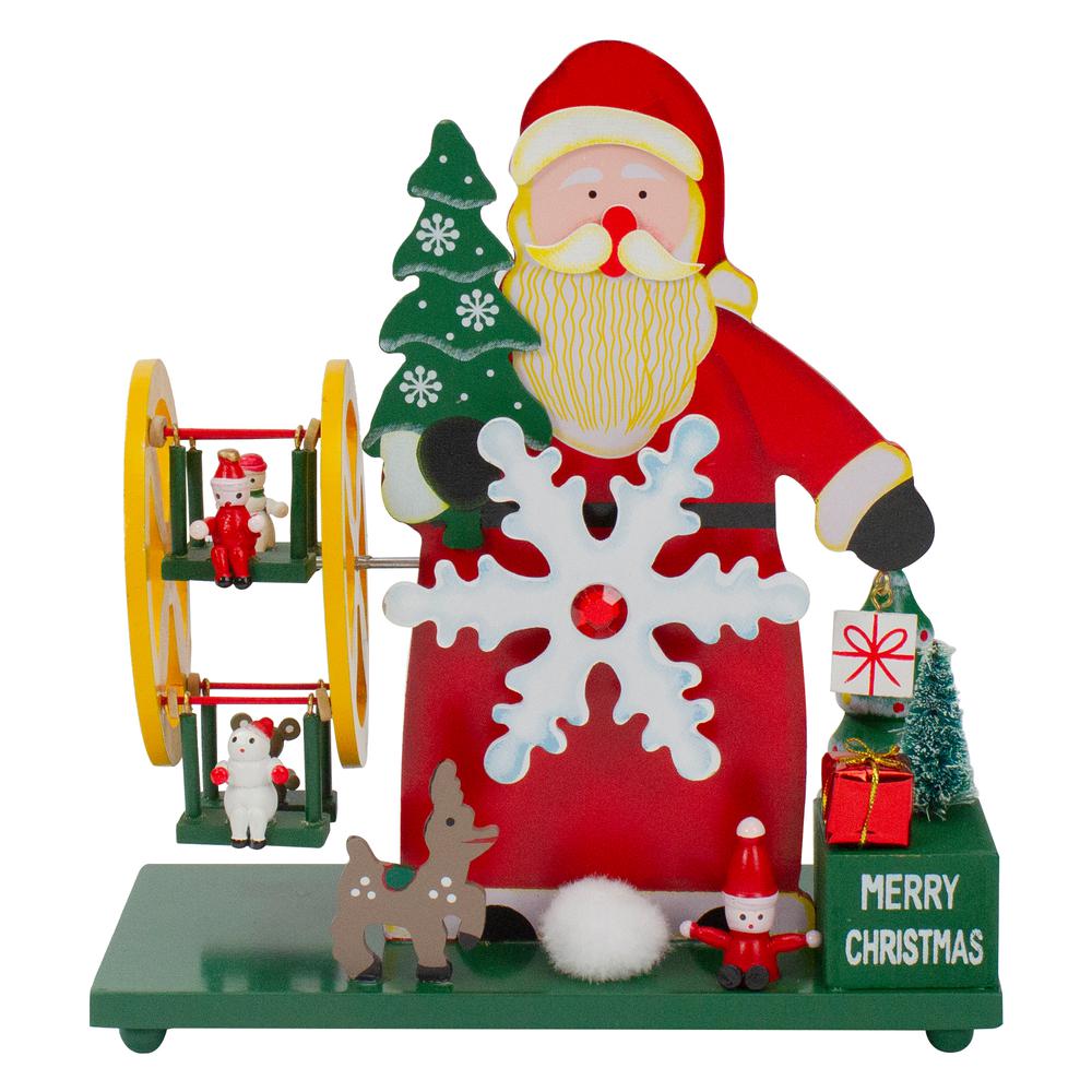9.5" Red and Green Santa Claus Wonderland Christmas Musical Tabletop Decor. Picture 1