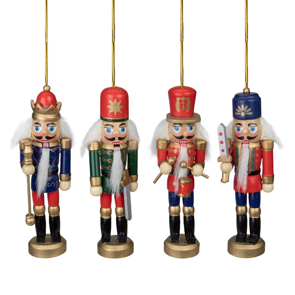Set of 4 Red and Green Christmas Nutcracker Ornaments - 5". Picture 1