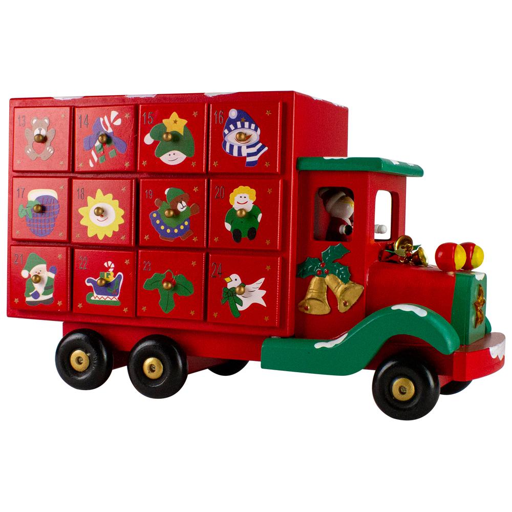 14" Red Children Advent Calendar Storage Truck Christmas Decor. Picture 1