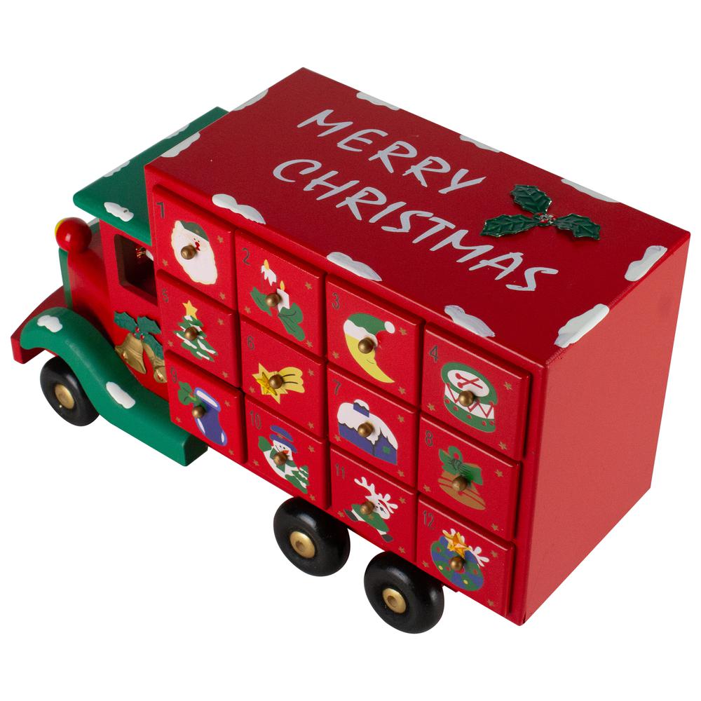 14" Red Children Advent Calendar Storage Truck Christmas Decor. Picture 3