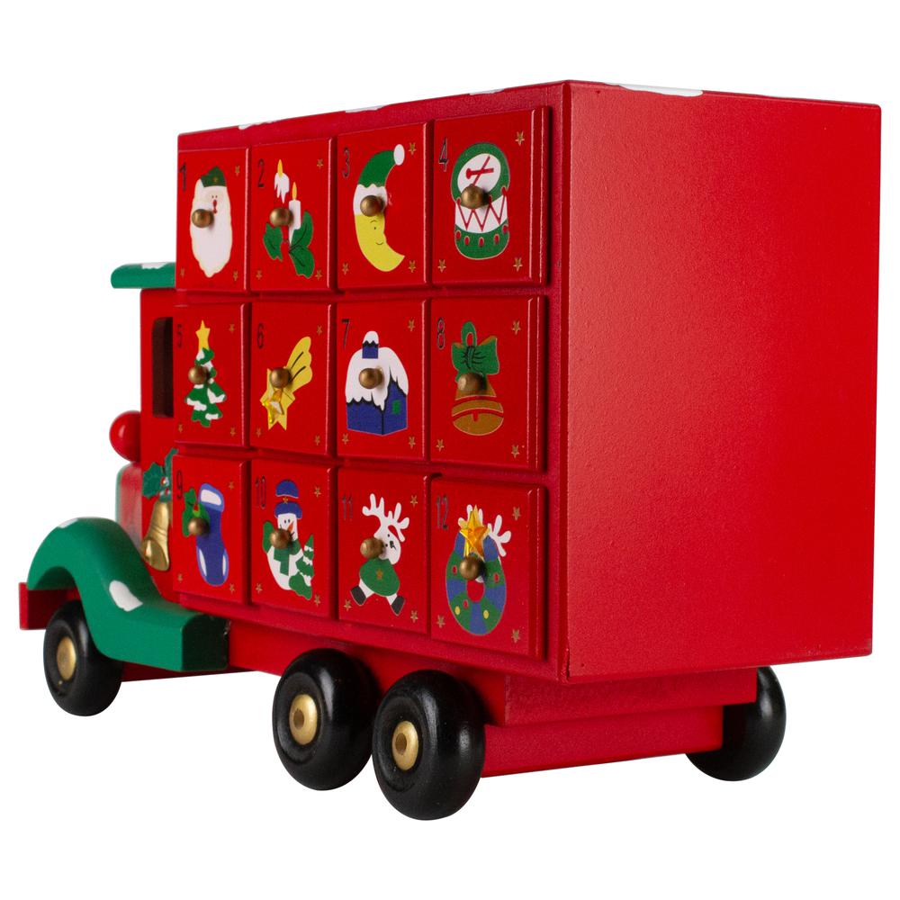 14" Red Children Advent Calendar Storage Truck Christmas Decor. Picture 4