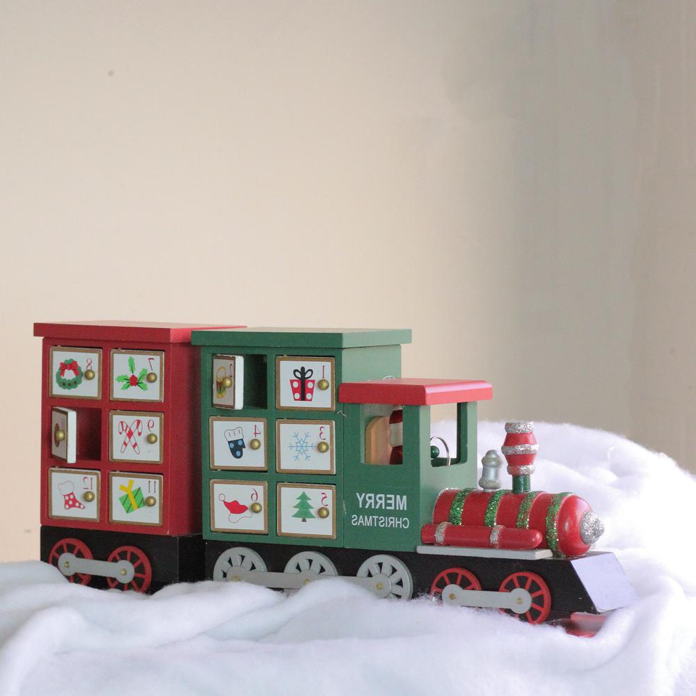 16.5" Red and Green Locomotive Train Advent Calendar Christmas Tabletop Decor. Picture 3