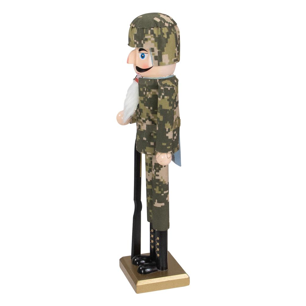 15" Beige and Green Army Soldier in Fatigues Christmas Nutcracker. Picture 4