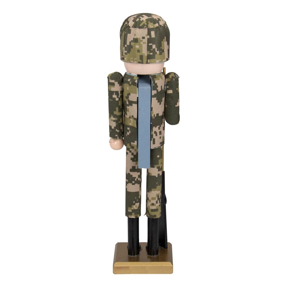 15" Beige and Green Army Soldier in Fatigues Christmas Nutcracker. Picture 5