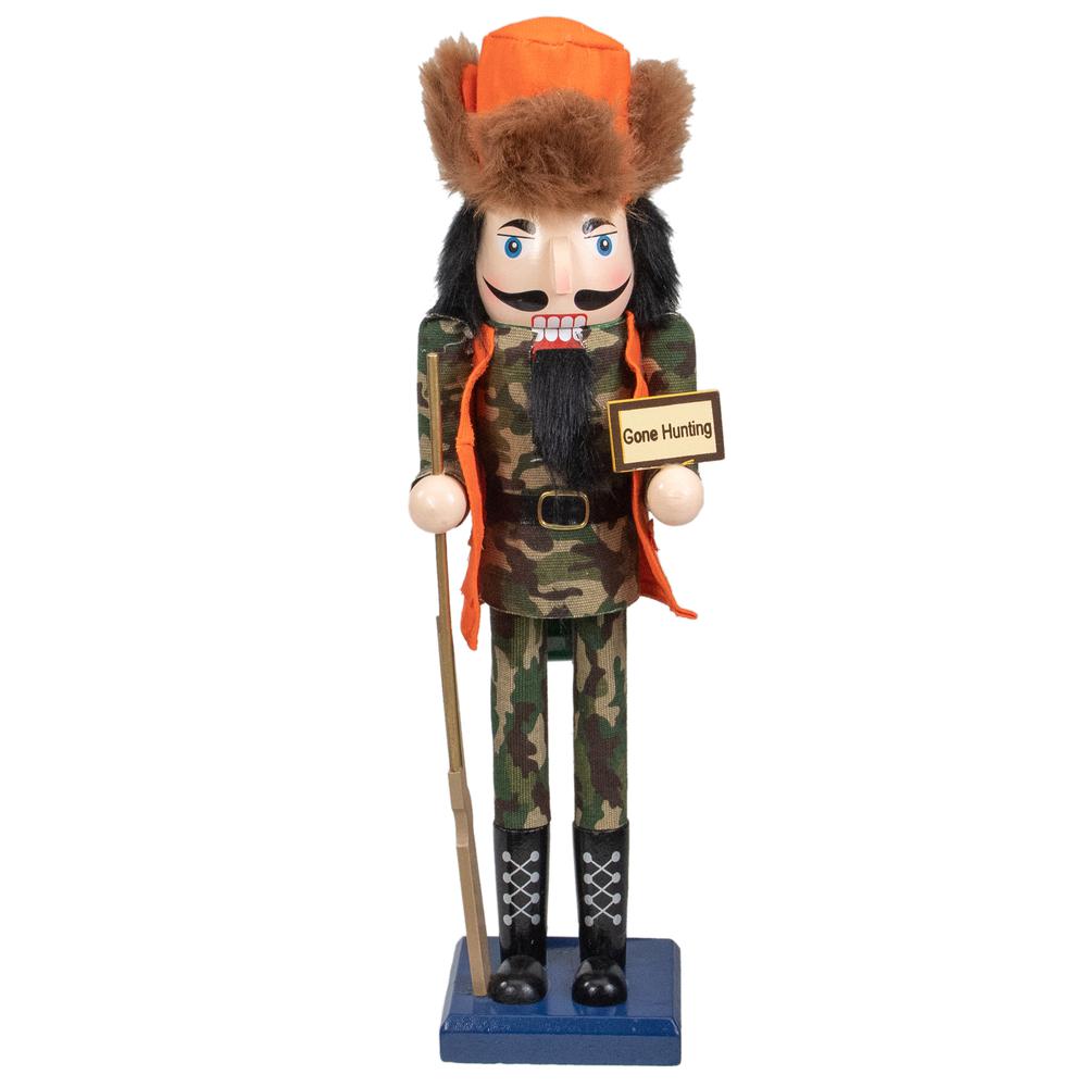 15" Orange and Green "Gone Hunting" Christmas Nutcracker in Camouflage. The main picture.
