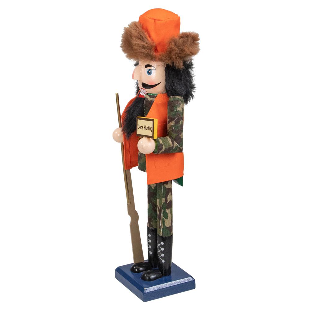 15" Orange and Green "Gone Hunting" Christmas Nutcracker in Camouflage. Picture 4