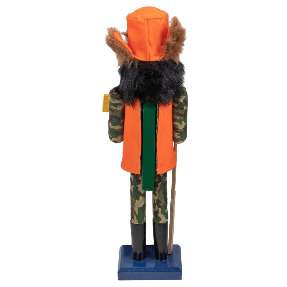 15" Orange and Green "Gone Hunting" Christmas Nutcracker in Camouflage. Picture 5