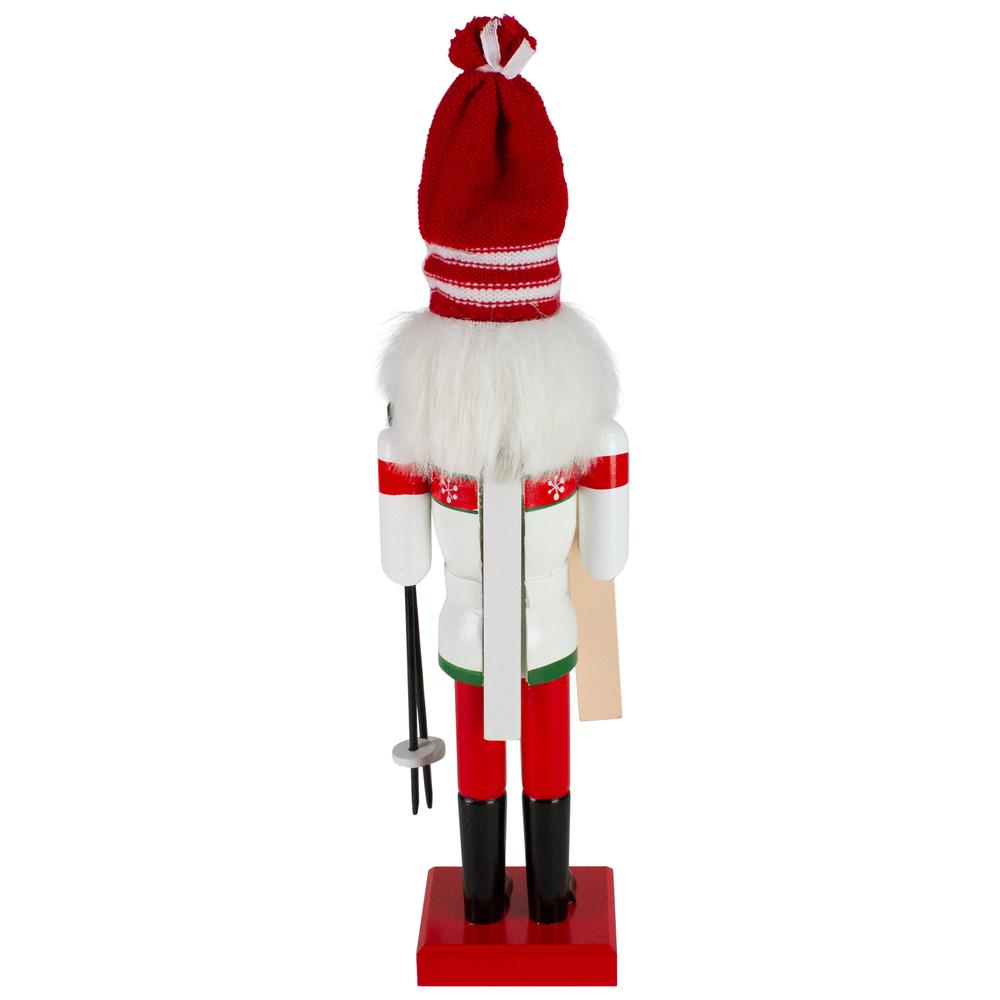 14" Red and White Wooden Skiing Christmas Nutcracker. Picture 5