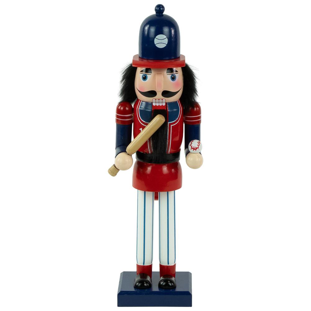 14" Red and Blue Wooden Christmas Nutcracker Baseball Player. Picture 1