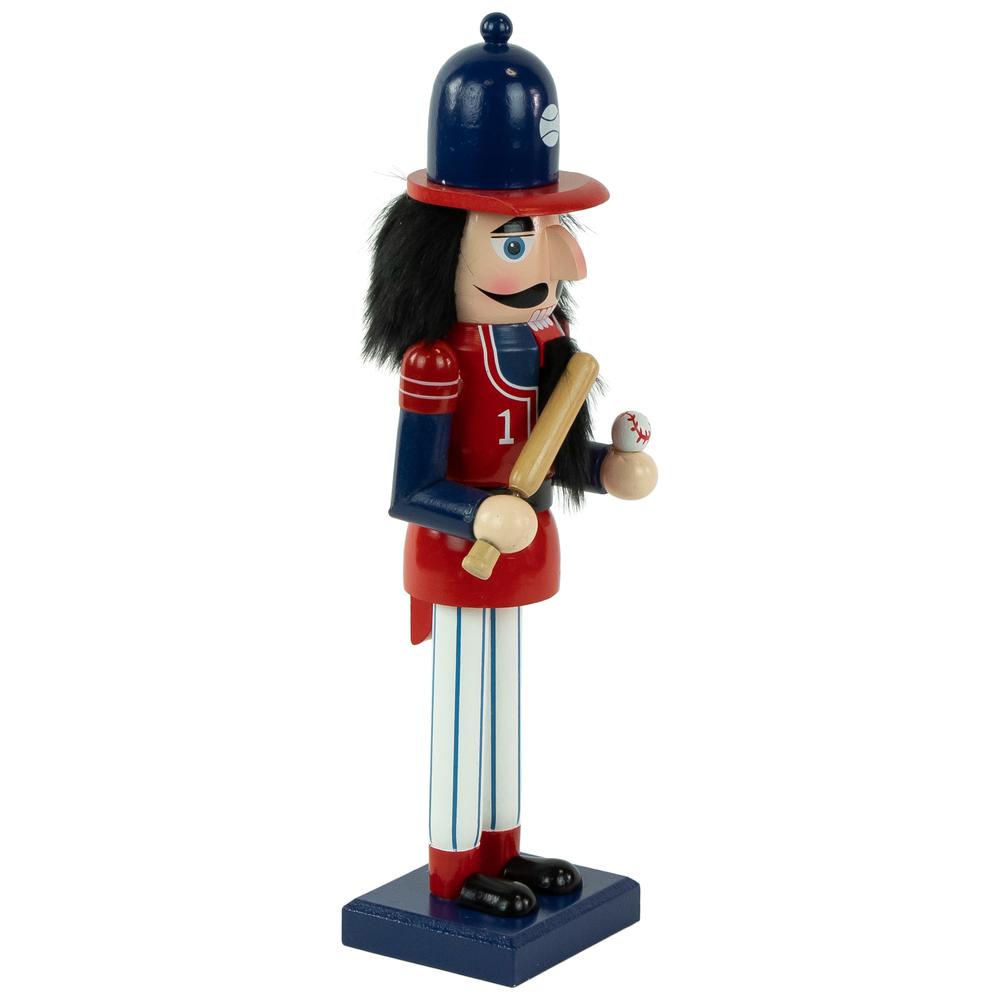 14" Red and Blue Wooden Christmas Nutcracker Baseball Player. Picture 3
