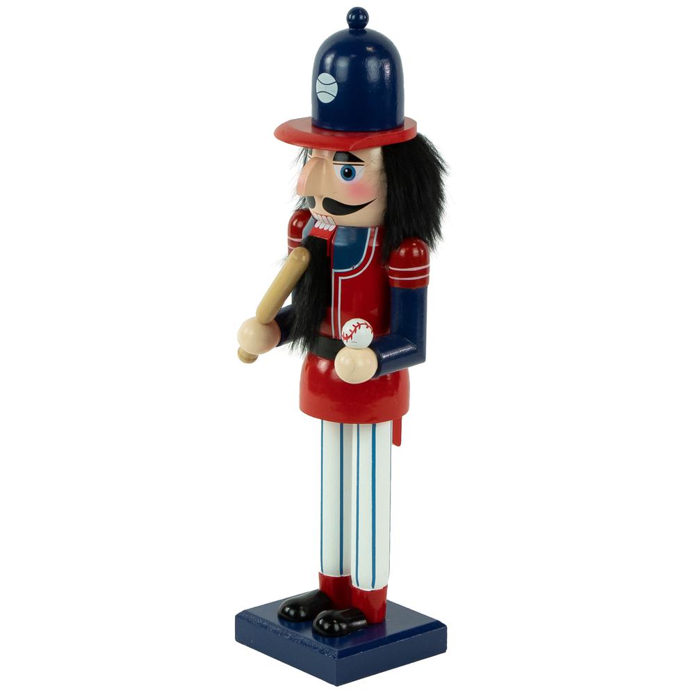 14" Red and Blue Wooden Christmas Nutcracker Baseball Player. Picture 4