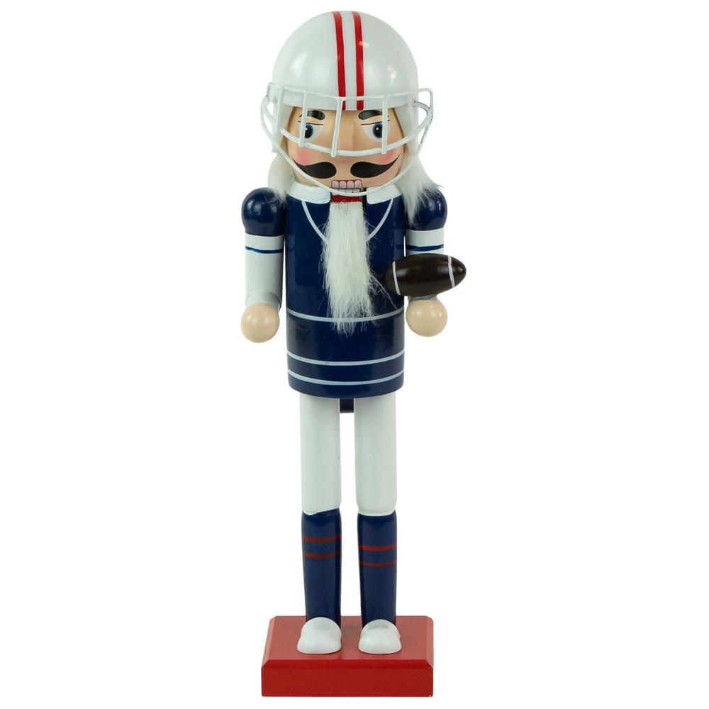 14" Red and White Wooden Christmas Nutcracker Football Player. Picture 1