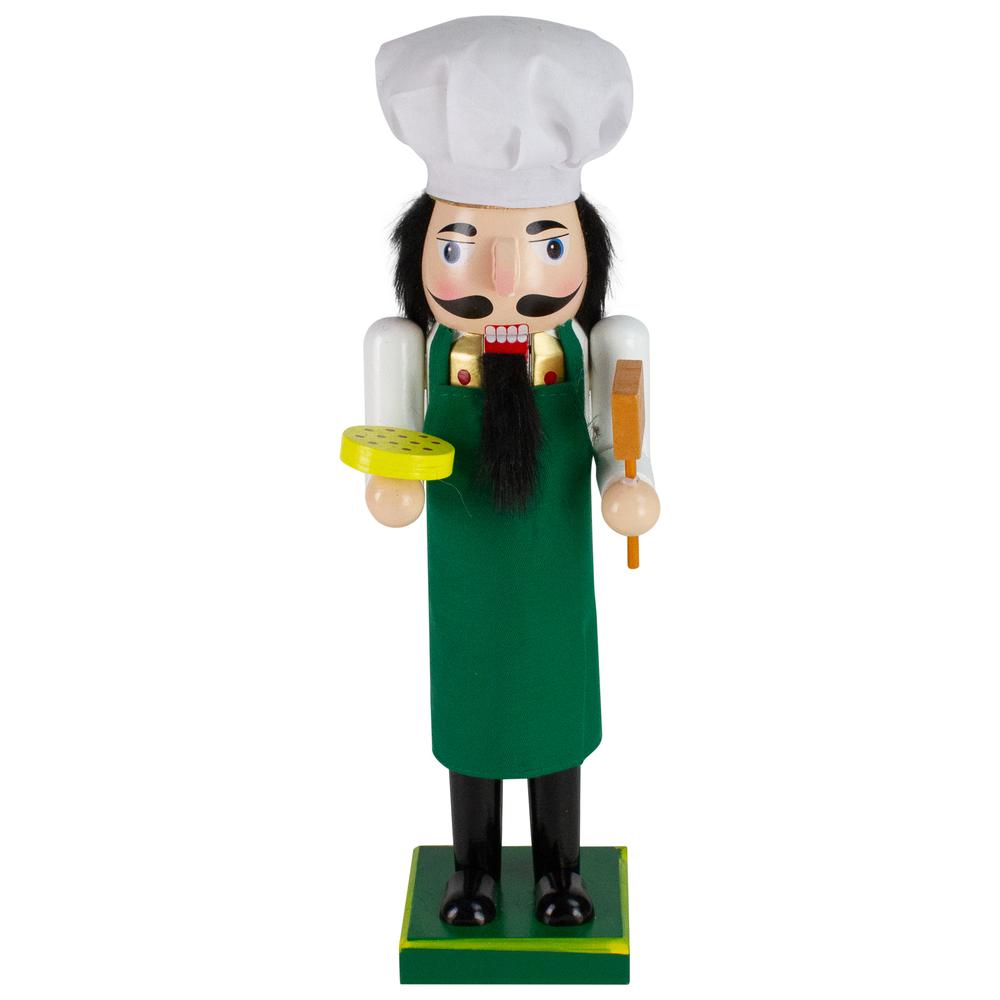 14" Green and White Wooden Christmas Nutcracker Pizza Maker. Picture 1