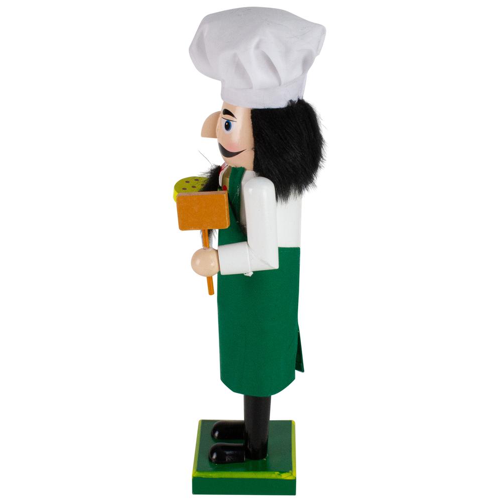 14" Green and White Wooden Christmas Nutcracker Pizza Maker. Picture 3