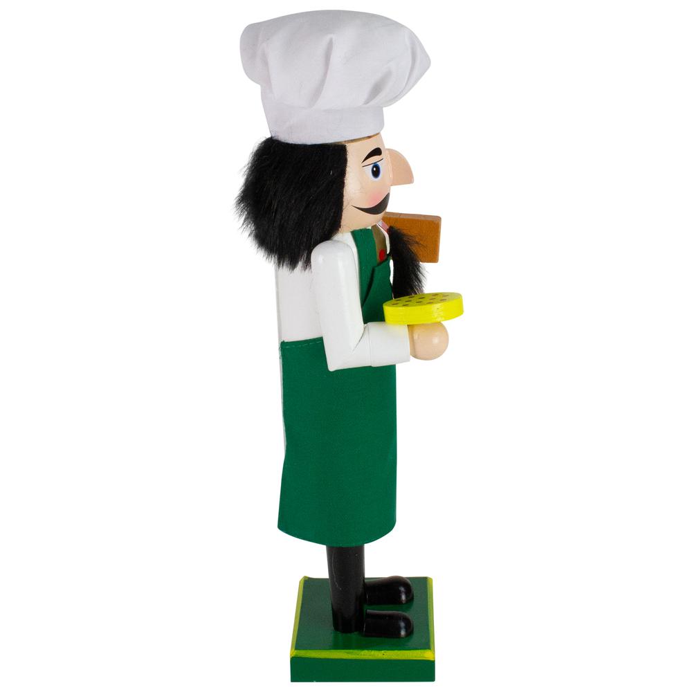 14" Green and White Wooden Christmas Nutcracker Pizza Maker. Picture 4