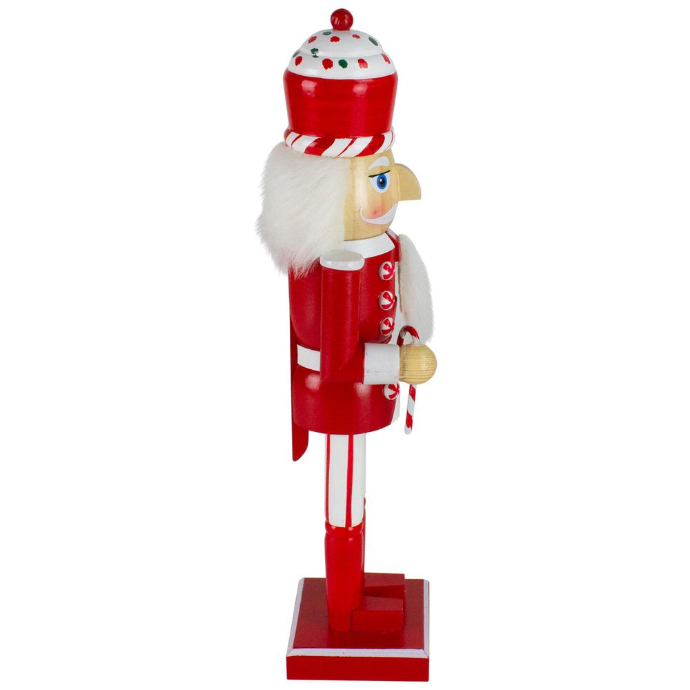 14" Red and White Wooden Candy Cane King Christmas Nutcracker. Picture 4