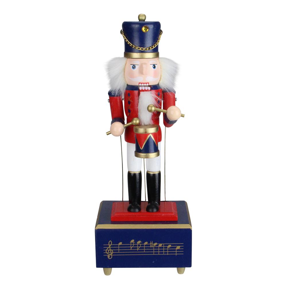 12" Red and Navy Nutcracker Drummer Animated and Musical Christmas Figure. Picture 1
