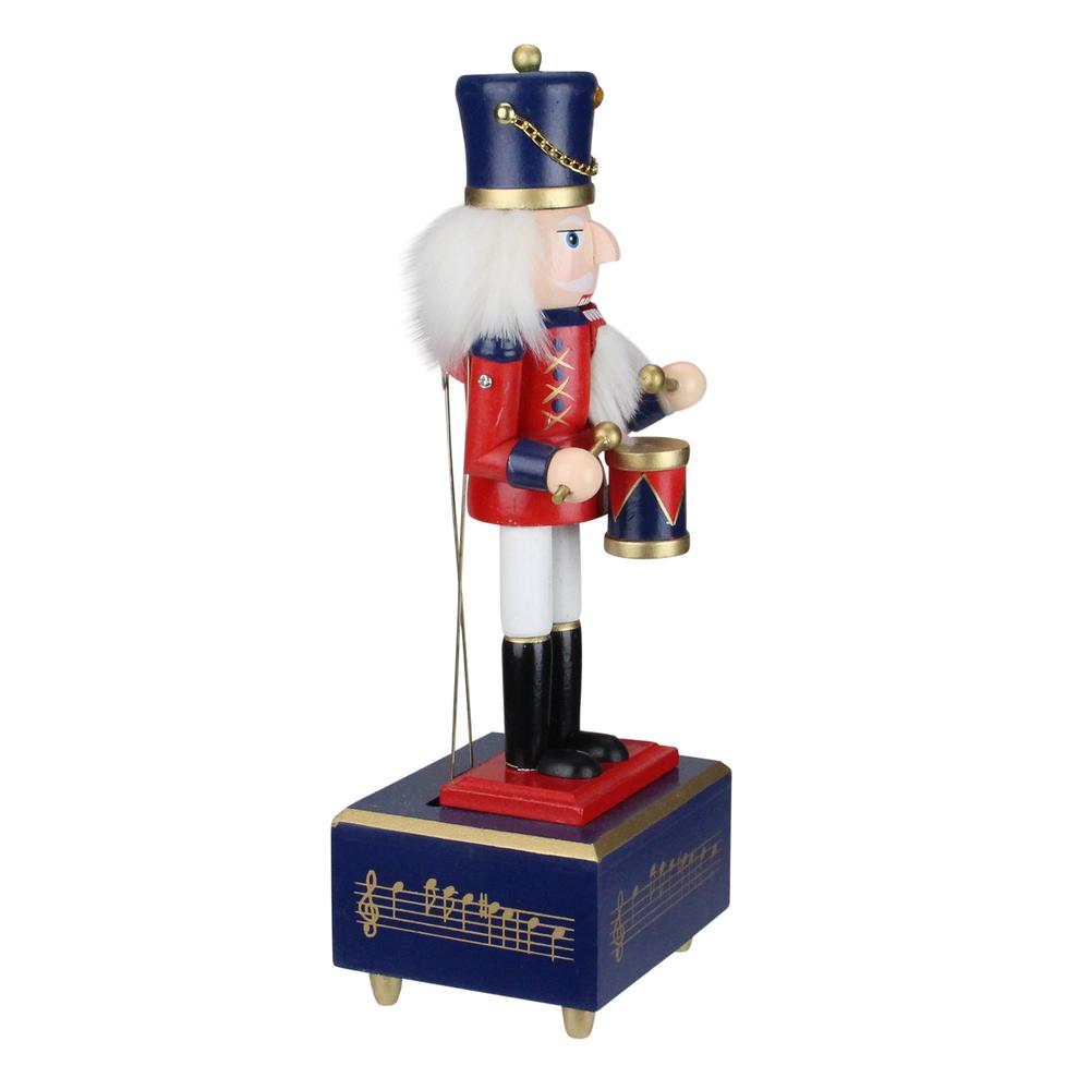 12" Red and Navy Nutcracker Drummer Animated and Musical Christmas Figure. Picture 3