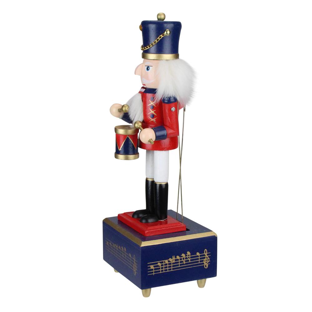12" Red and Navy Nutcracker Drummer Animated and Musical Christmas Figure. Picture 4