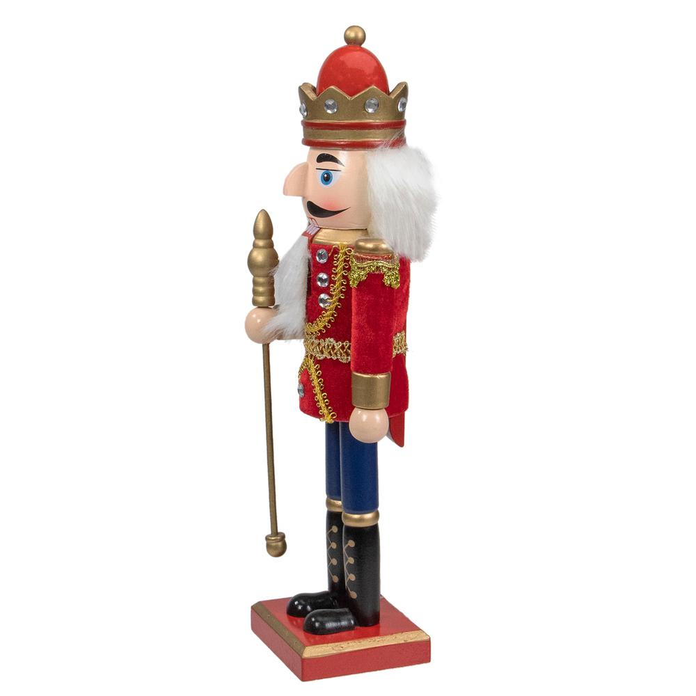 14" Red and Gold Traditional Christmas Nutcracker King with Scepter Tabletop Figurine. Picture 4
