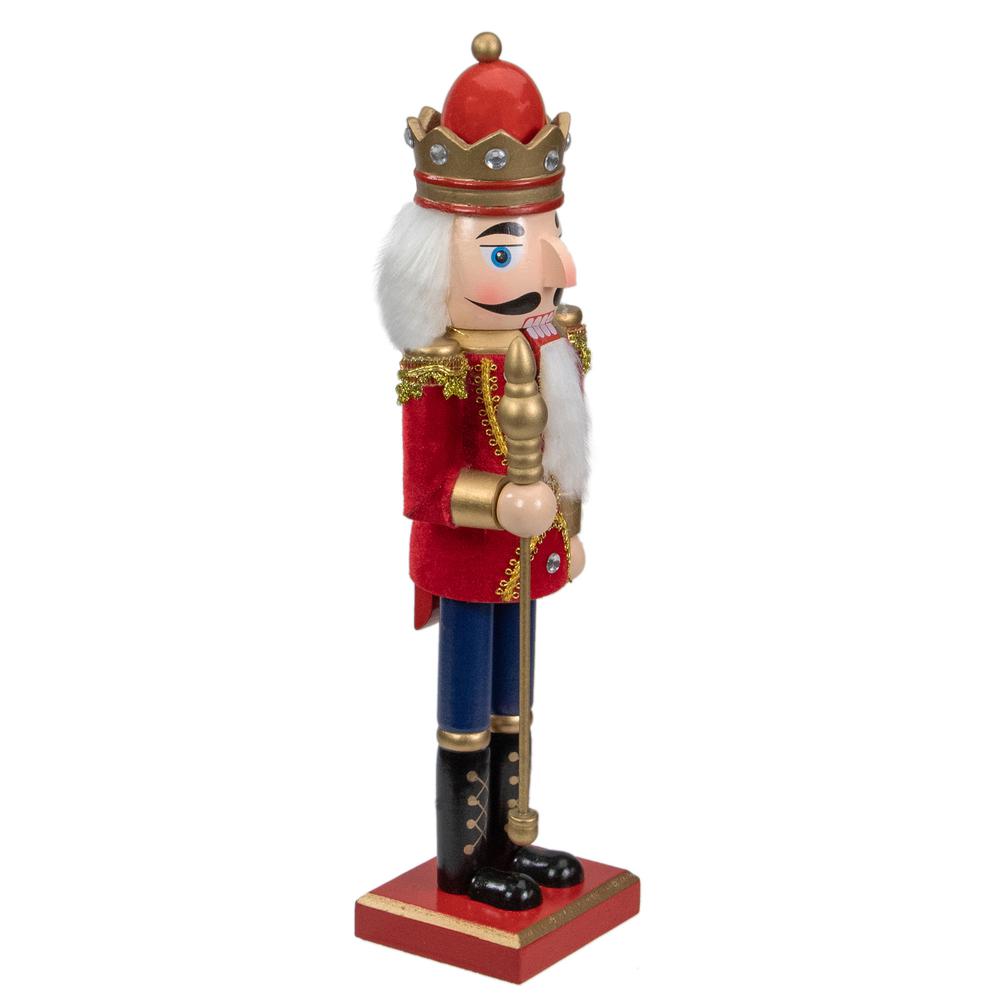14" Red and Gold Traditional Christmas Nutcracker King with Scepter Tabletop Figurine. Picture 3