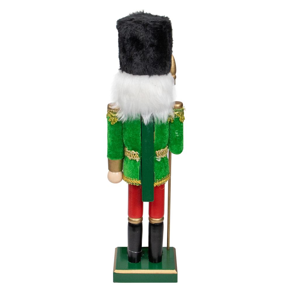 14" Green and Red Christmas Nutcracker Soldier with Spear. Picture 5