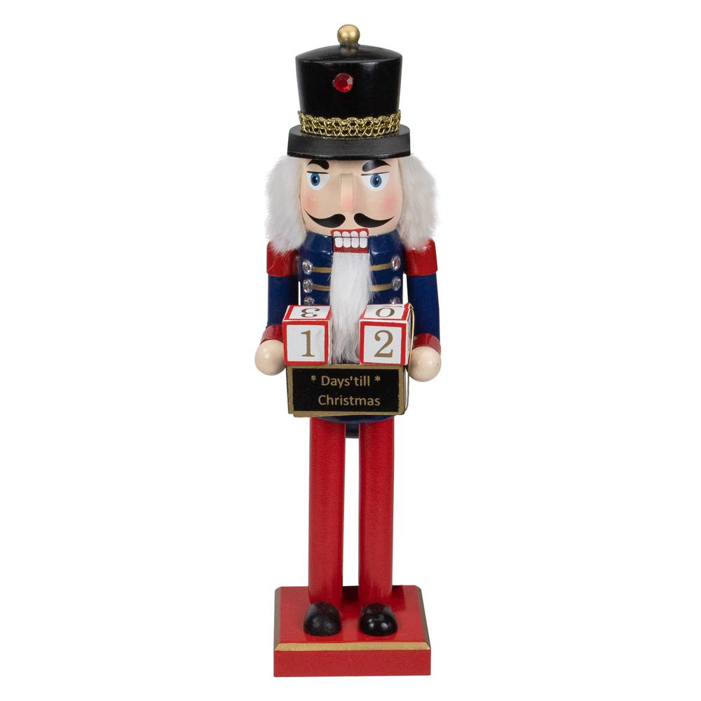 14" Blue and Red 'Days Till Christmas' Countdown Nutcracker. Picture 1