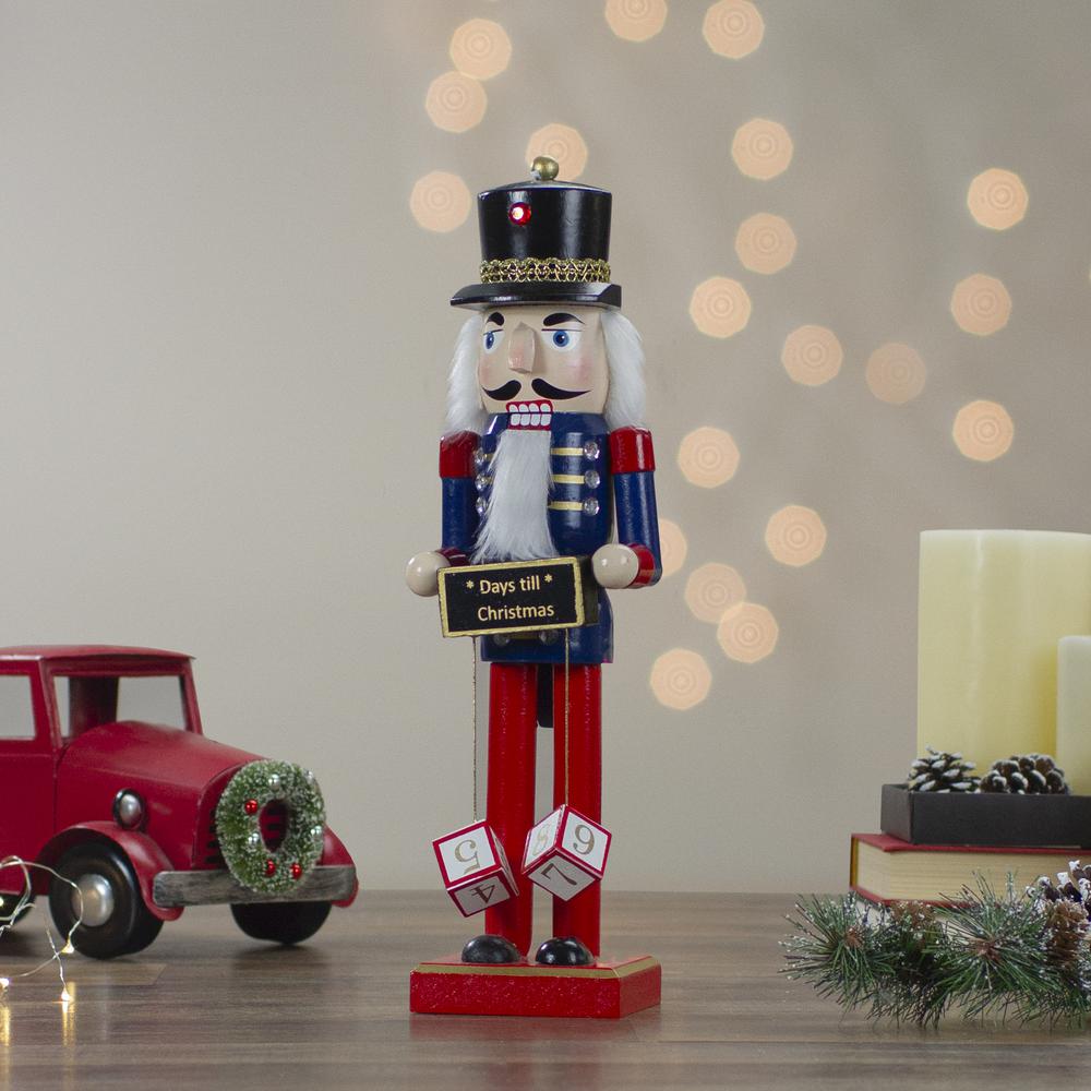 14" Blue and Red 'Days Till Christmas' Countdown Nutcracker. Picture 3