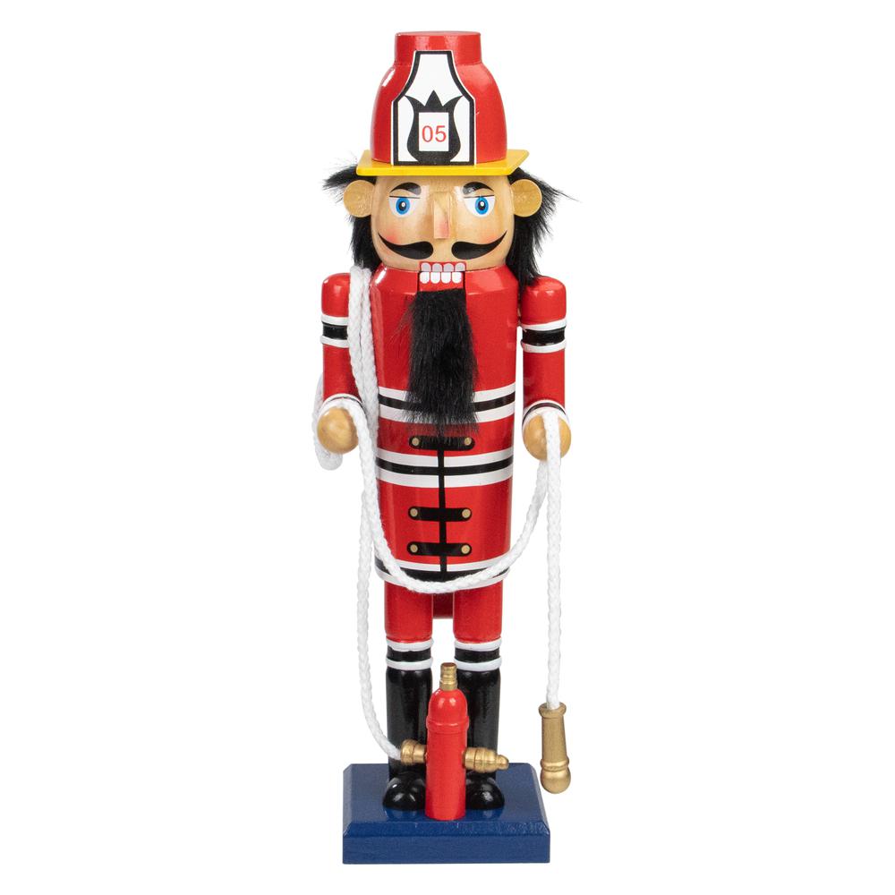 14 Red Wooden Fireman with Hose Christmas Nutcracker. Picture 1