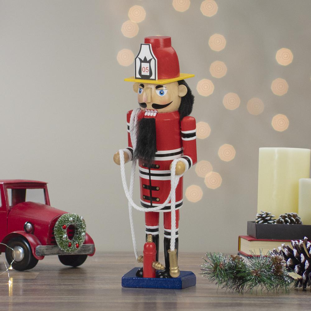 14 Red Wooden Fireman with Hose Christmas Nutcracker. Picture 2