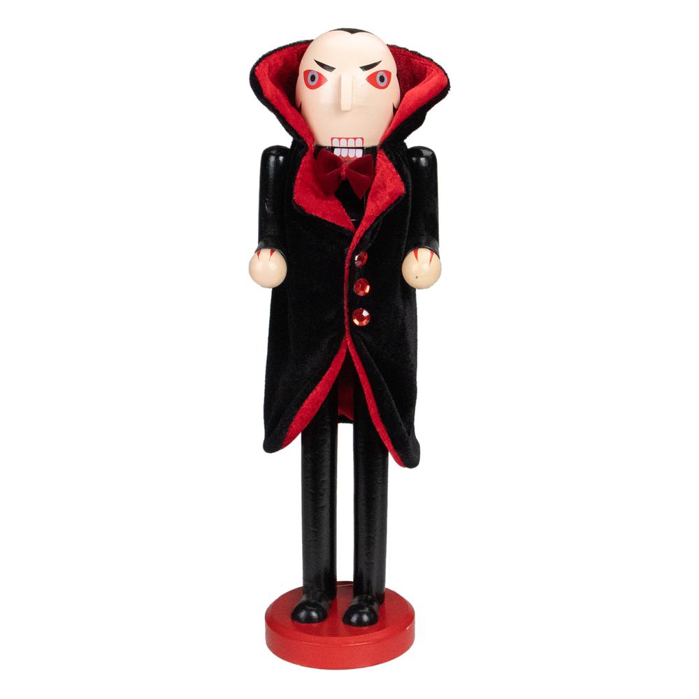 14" Black and Red Wooden Vampire Halloween Nutcracker. Picture 1