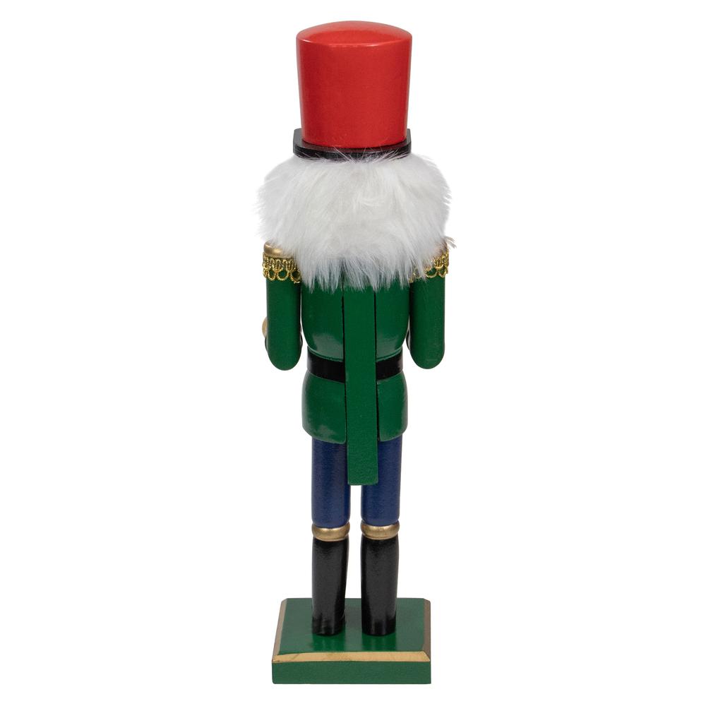 14" Green and Red Traditional Standing Drummer Christmas Nutcracker. Picture 5