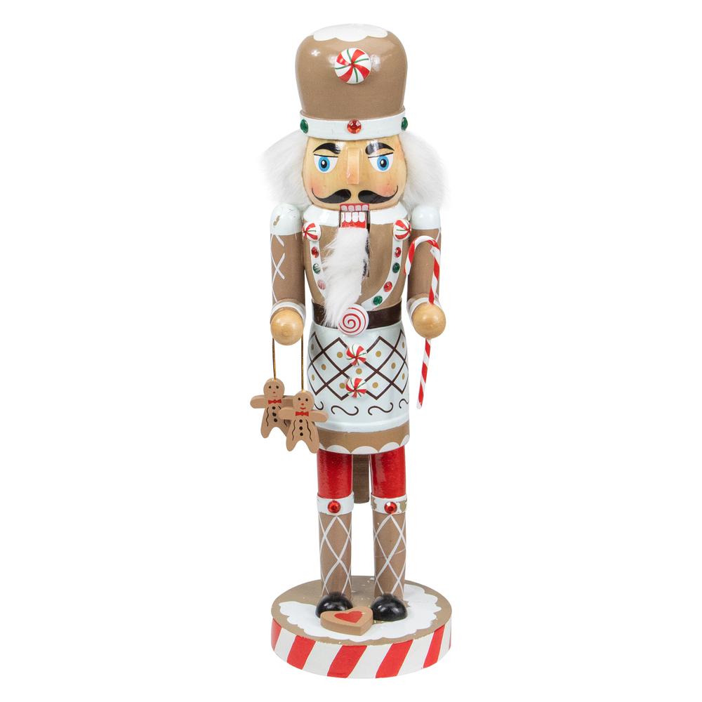 14" Beige and Red Gingerbread Chef Christmas Nutcracker. Picture 1