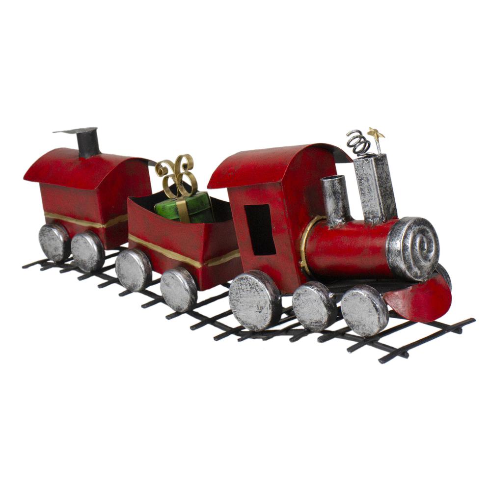 15" Three Car Red and Silver Metal Train Christmas Decoration. Picture 2