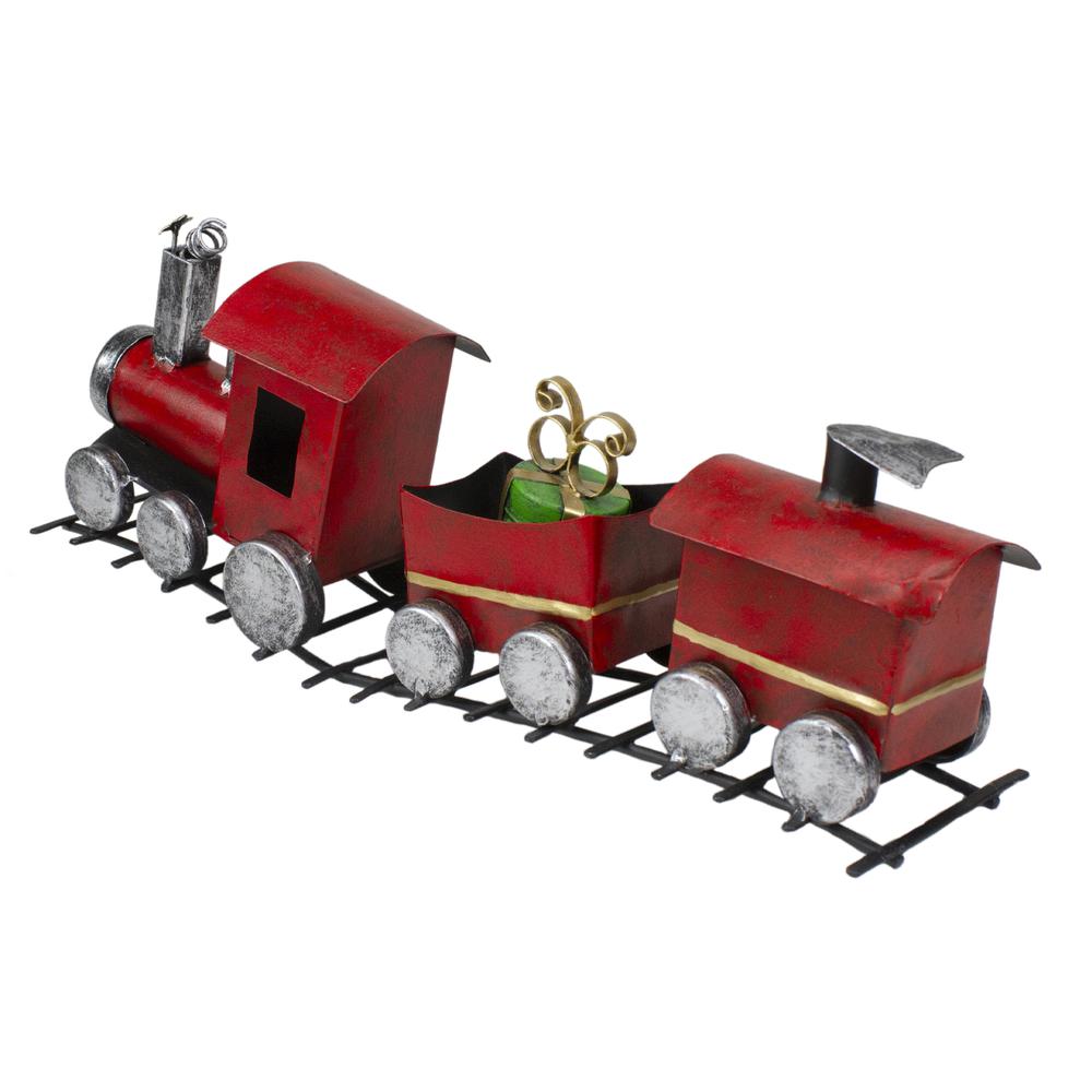 15" Three Car Red and Silver Metal Train Christmas Decoration. Picture 3