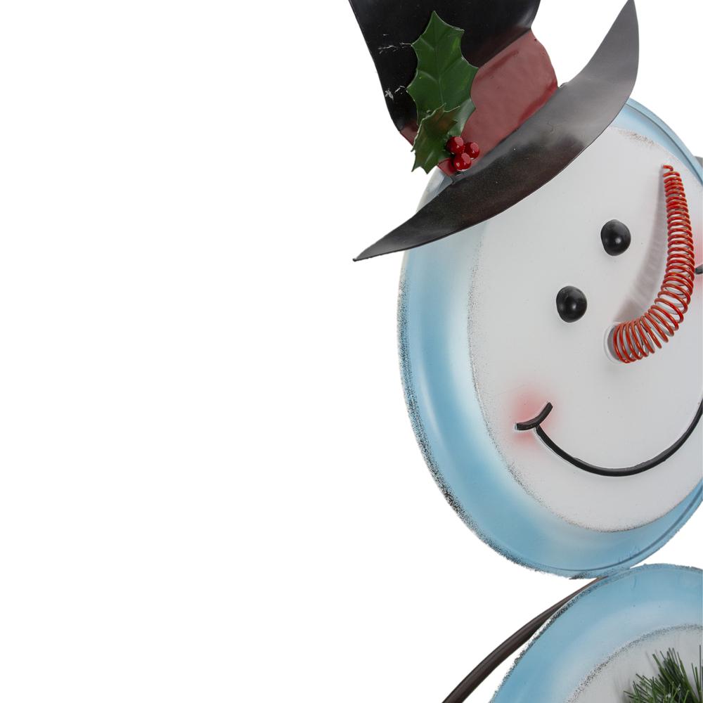 36" White and Blue Metal Snowman with Wreath Christmas Floor Decoration. Picture 3