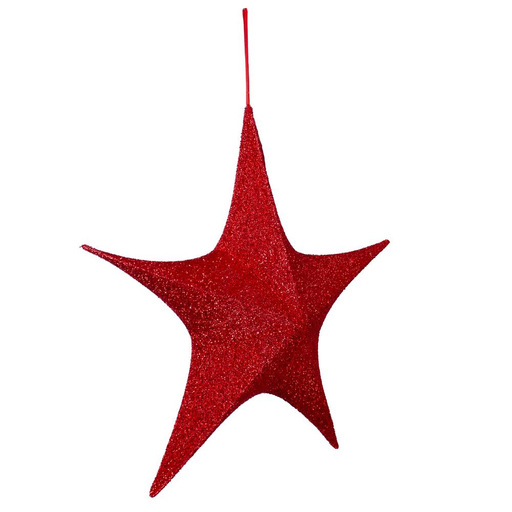 25.5" Red Tinsel Foldable Christmas Star Outdoor Decoration. Picture 3