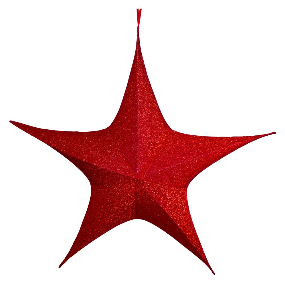 51" Red Tinsel Foldable Christmas Star Outdoor Decoration. Picture 1