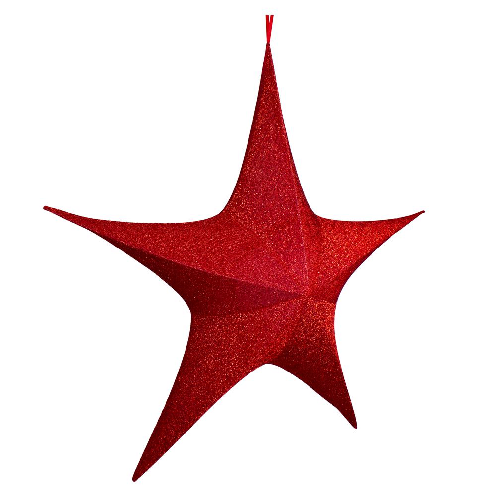 51" Red Tinsel Foldable Christmas Star Outdoor Decoration. Picture 3