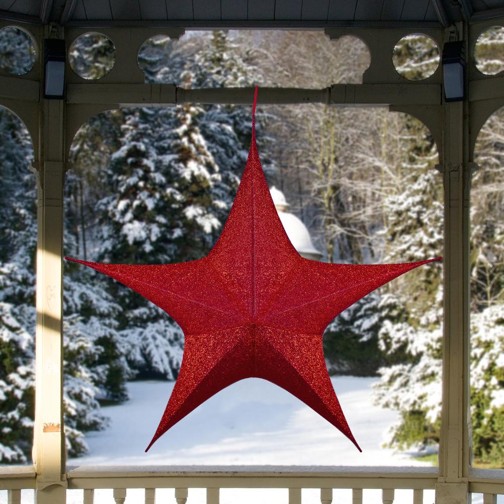 51" Red Tinsel Foldable Christmas Star Outdoor Decoration. Picture 2