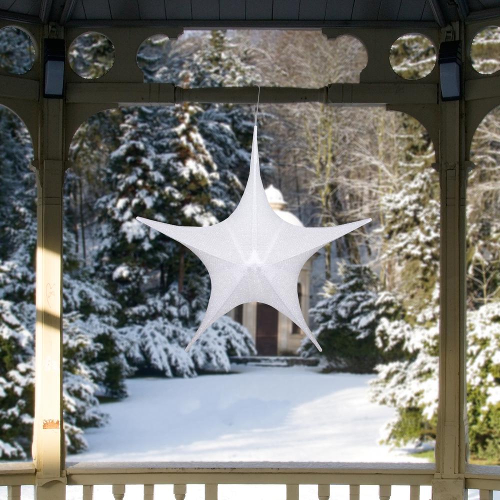 30" White Tinsel Foldable Christmas Star Outdoor Decoration. Picture 2