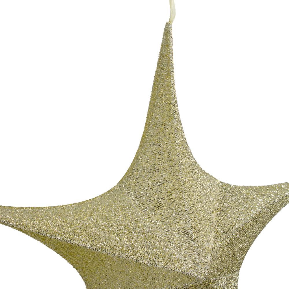 25.5" Gold Tinsel Foldable Christmas Star Outdoor Decoration. Picture 4
