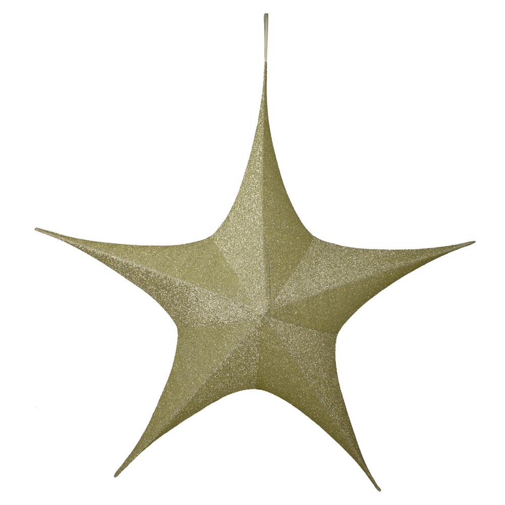 51" Gold Tinsel Foldable Christmas Star Outdoor Decoration. Picture 1