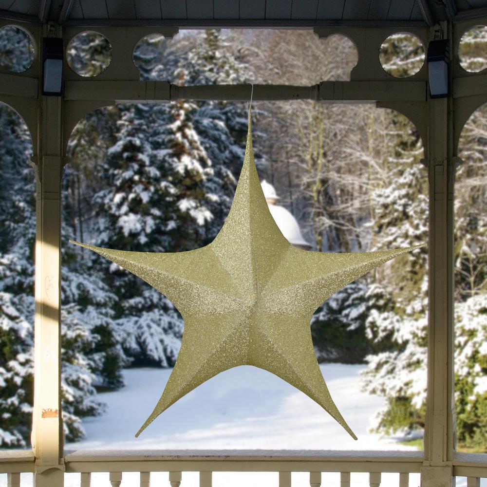 51" Gold Tinsel Foldable Christmas Star Outdoor Decoration. Picture 2