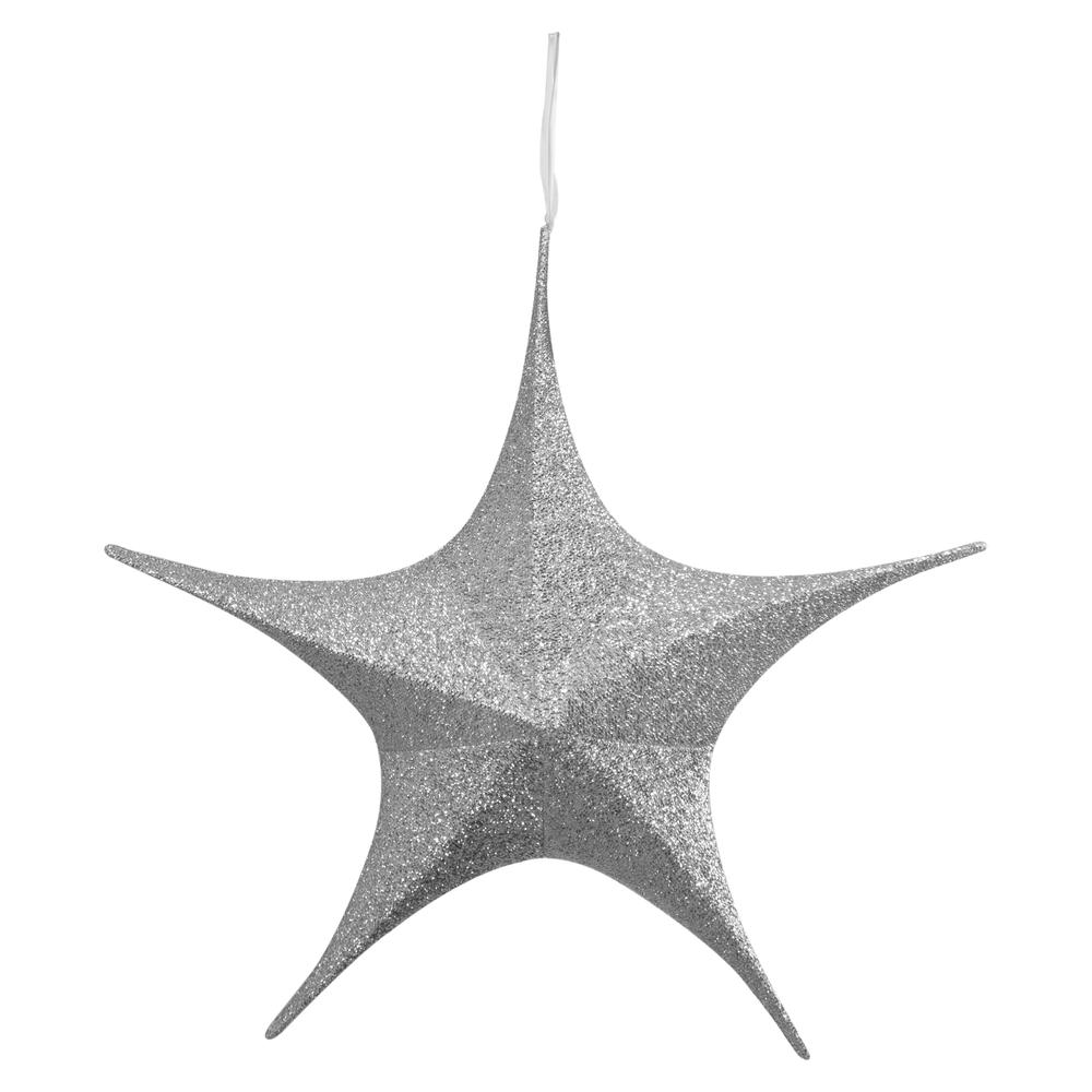 25.5" Silver Tinsel Foldable Christmas Star Outdoor Decoration. Picture 1