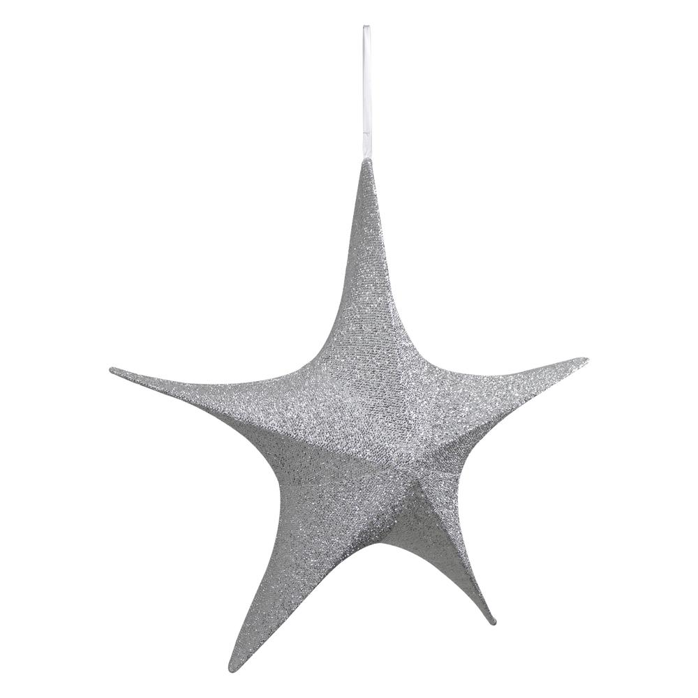 30" Silver Tinsel Foldable Christmas Star Outdoor Decoration. Picture 3