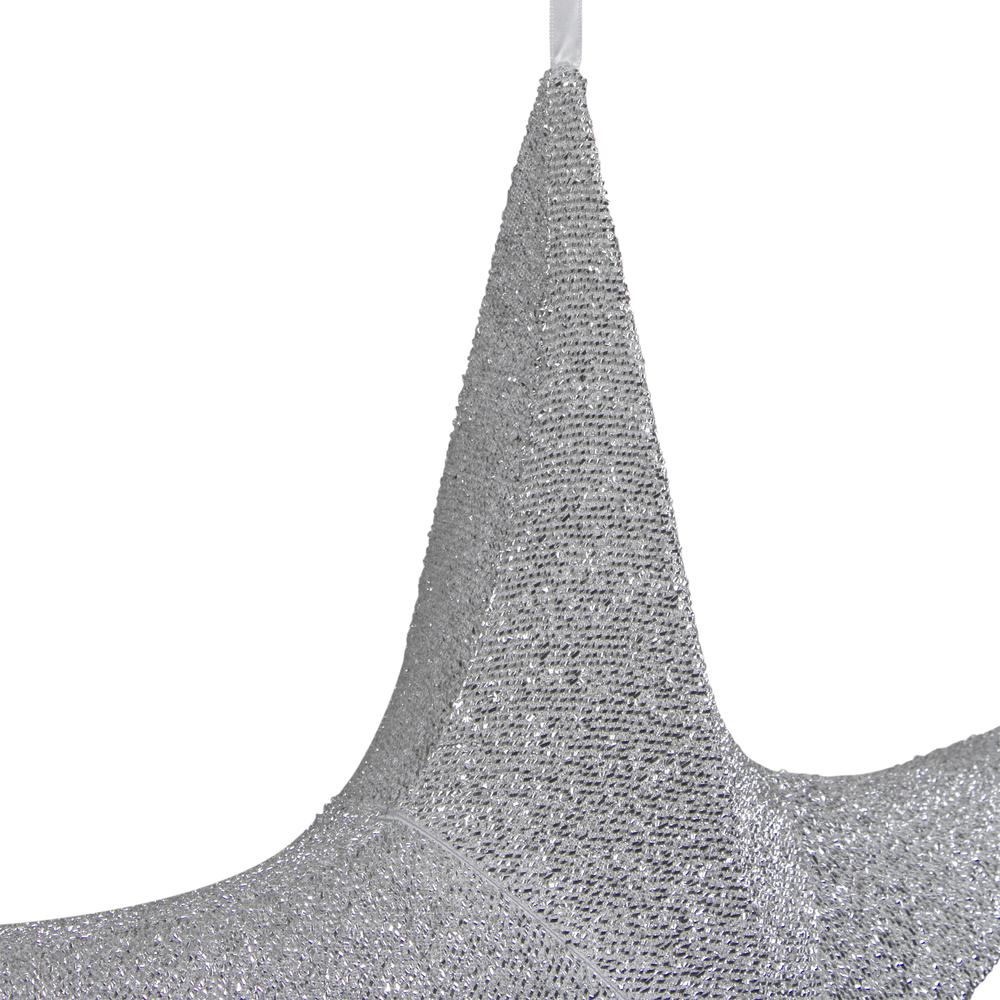 30" Silver Tinsel Foldable Christmas Star Outdoor Decoration. Picture 4